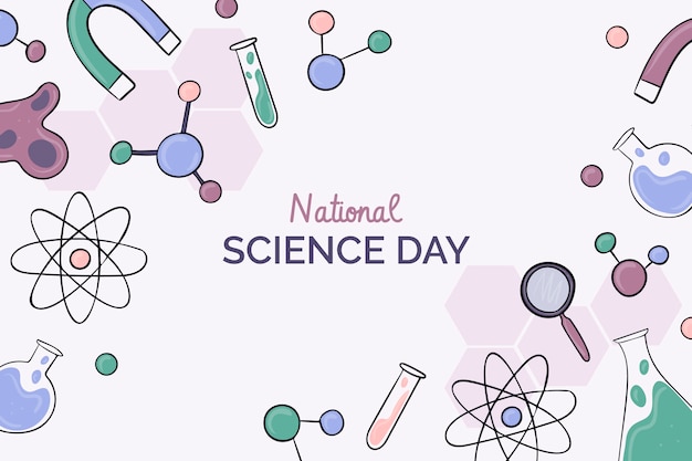 Vecteur gratuit fond de la journée nationale des sciences dessiné à la main