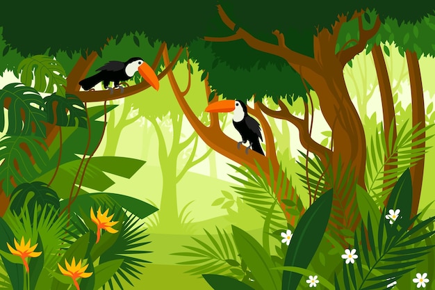 Fond De Jungle Plat Avec De Beaux Oiseaux De Noix De Pécan