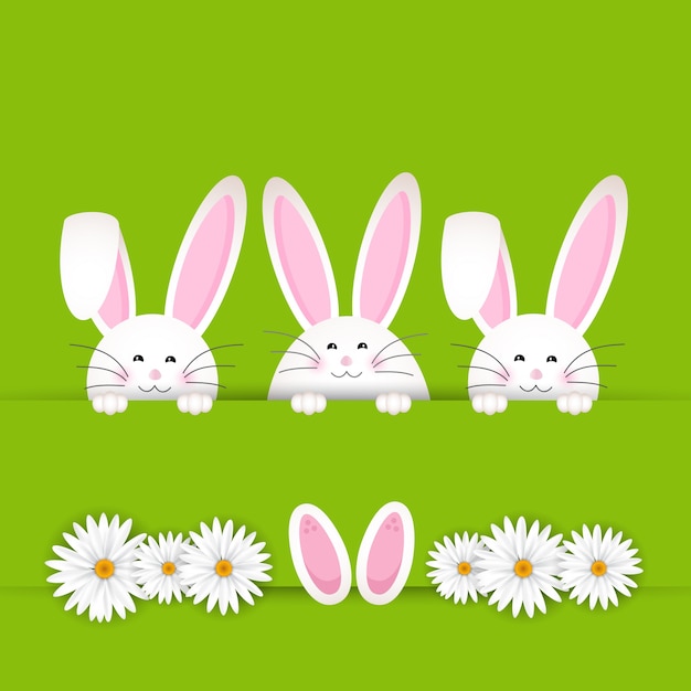 Vecteur gratuit fond de lapin de pâques avec des marguerites