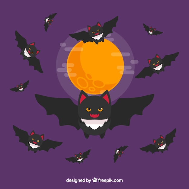 Fond De Lune Avec Des Chauves-souris En Design Plat