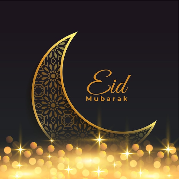 Vecteur gratuit fond de lune dorée étincelante eid mubarak