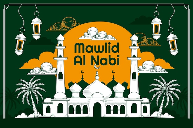 Vecteur gratuit fond mawlid al nabi dessiné à la main