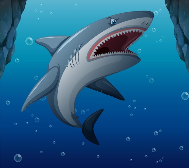 Vecteur gratuit fond de mer profonde sous l'eau de requin agressif