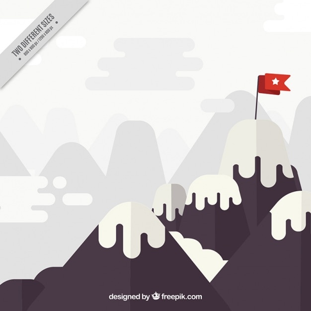 Vecteur gratuit fond de montagne avec un drapeau rouge