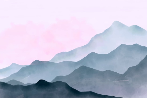 Fond de montagnes aquarelle avec ciel rose