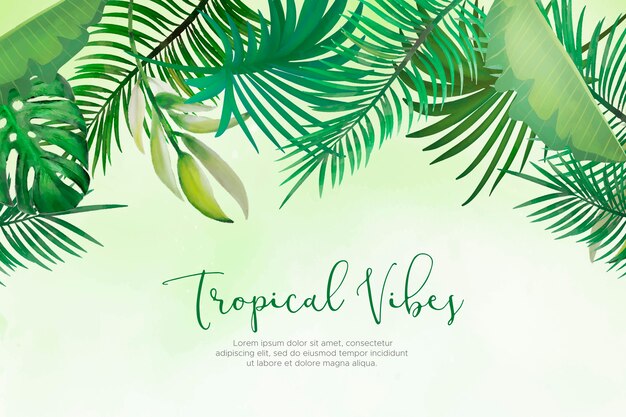 Fond naturel avec des feuilles tropicales peintes à la main