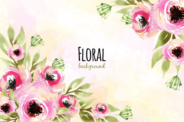 Fond naturel avec des fleurs à l&#39;aquarelle