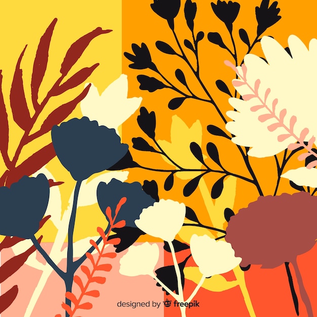 Vecteur gratuit fond naturel avec des silhouettes florales colorées