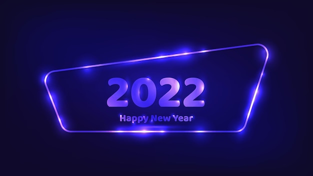 Fond de néon de bonne année 2022. cadre arrondi néon avec effets brillants pour carte de voeux, flyers ou affiches de vacances de noël. illustration vectorielle