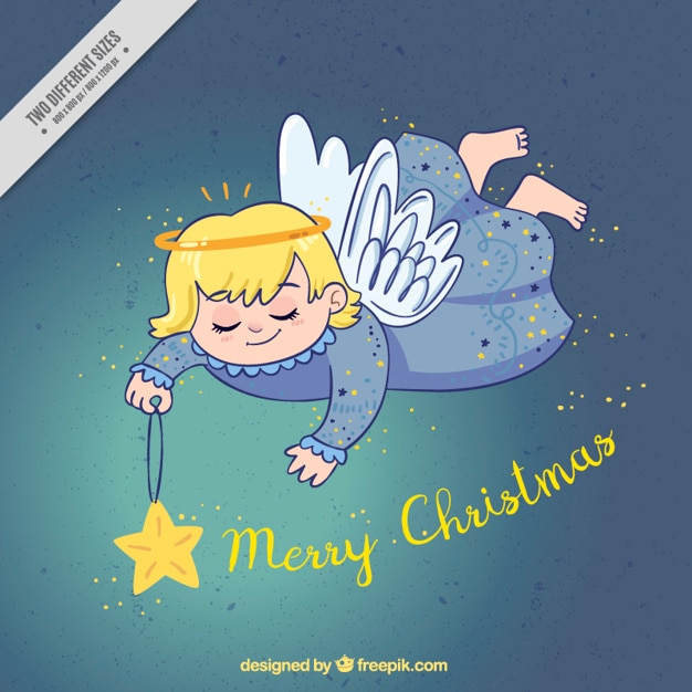 Vecteur gratuit fond de noël avec ange et étoiles dessiné à la main