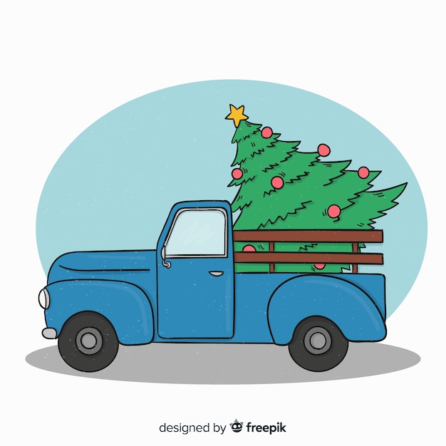 Vecteur gratuit fond de noël arbre camion de livraison