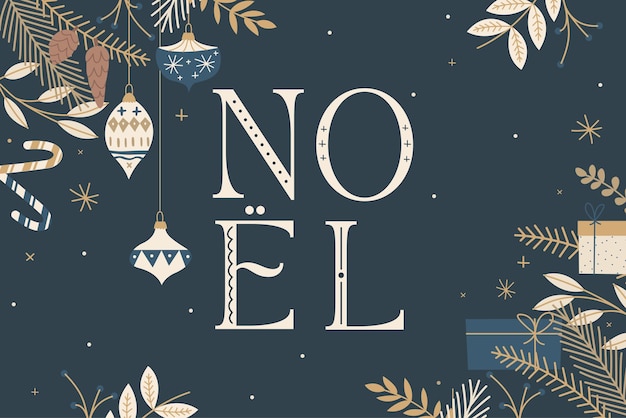 Fond De Noël Dessiné à La Main Avec Des Fleurs Et Des Ornements
