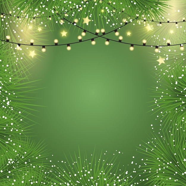 Fond De Noël Avec Des Lumières Et Des Branches De Sapin