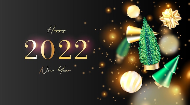 Fond de Noël réaliste Happy 2022 New Year avec des ornements 3d antigravité
