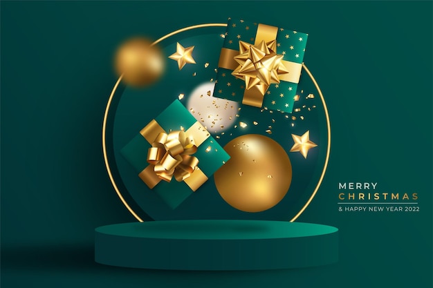 Vecteur gratuit fond de noël réaliste avec ornements et podium