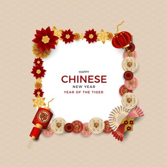 Fond de nouvel an chinois tigre avec décoration de fleurs
