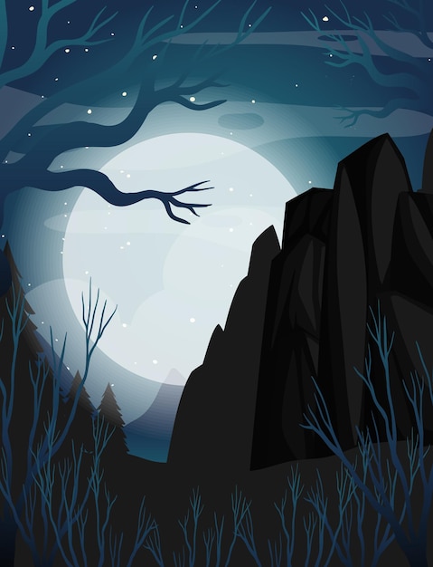 Vecteur gratuit fond de nuit fantasmagorique avec la pleine lune