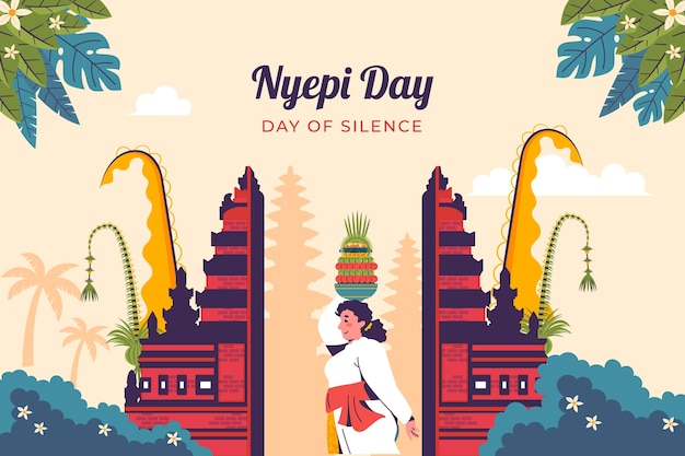 Vecteur gratuit un fond nyepi plat.