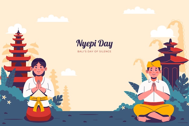 Vecteur gratuit un fond nyepi plat.