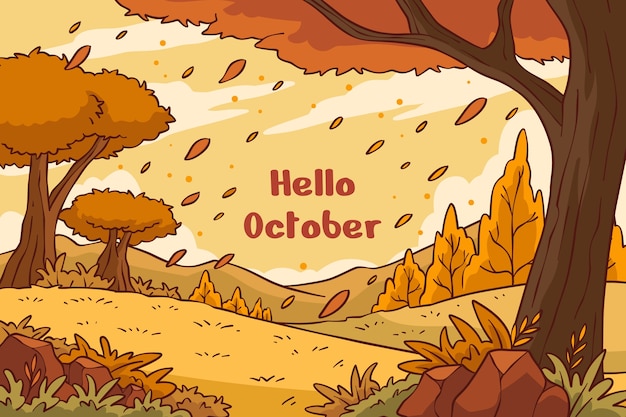 Vecteur gratuit fond d'octobre bonjour dessiné à la main pour l'automne