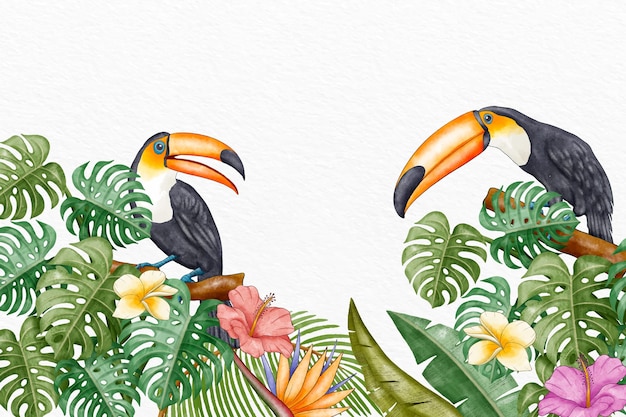 Vecteur gratuit fond d'oiseaux tropicaux aquarelle peinte à la main