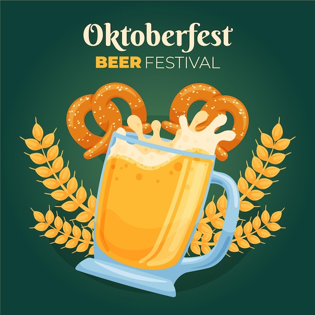 Fond Oktoberfest Dessiné à La Main Avec De La Bière Et Des Bretzels