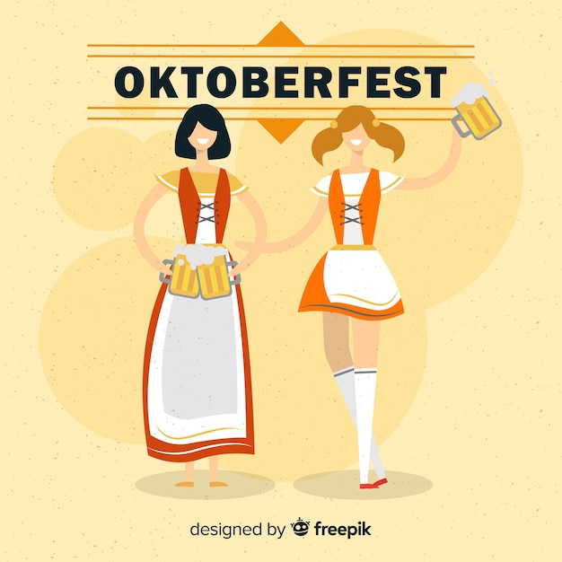 Vecteur gratuit fond oktoberfest avec deux femmes