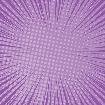 Fond de page de bande dessinée violet dans un style pop art avec un espace vide. modèle avec des rayons, des points et une texture effet demi-teinte. illustration vectorielle