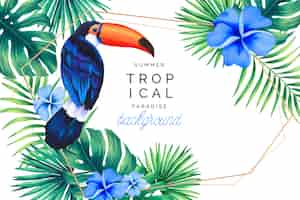 Vecteur gratuit fond de paradis tropical avec cadre doré