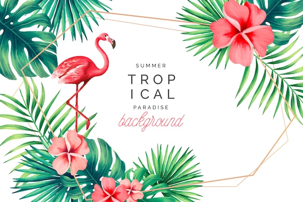 Vecteur gratuit fond de paradis tropical avec flamingo