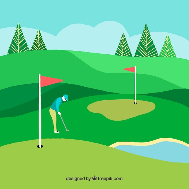 Vecteur gratuit fond de parcours de golf dans un style dessiné à la main