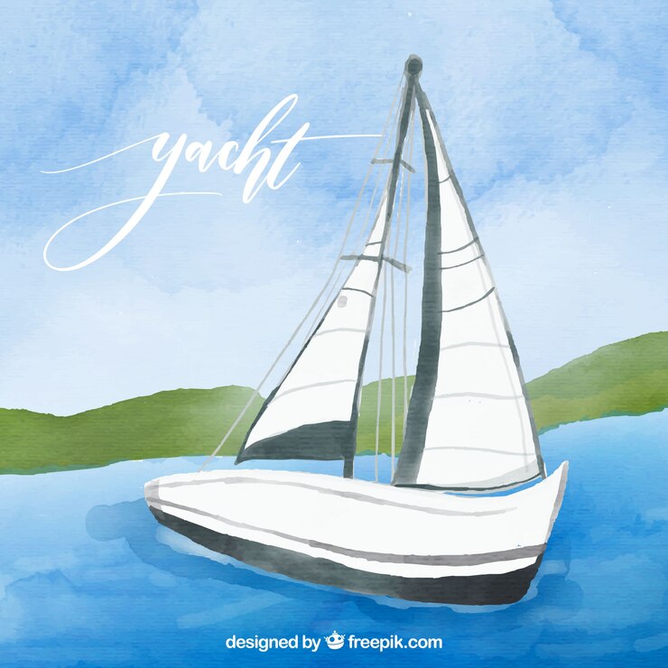 Vecteur gratuit fond de paysage avec bateau aquarelle