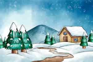 Vecteur gratuit fond de paysage d'hiver à l'aquarelle