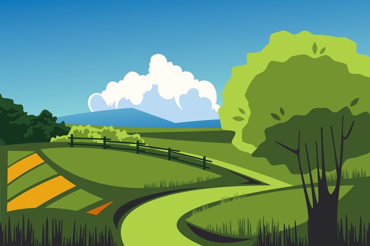 Vecteur gratuit fond de paysage rural dessiné à la main
