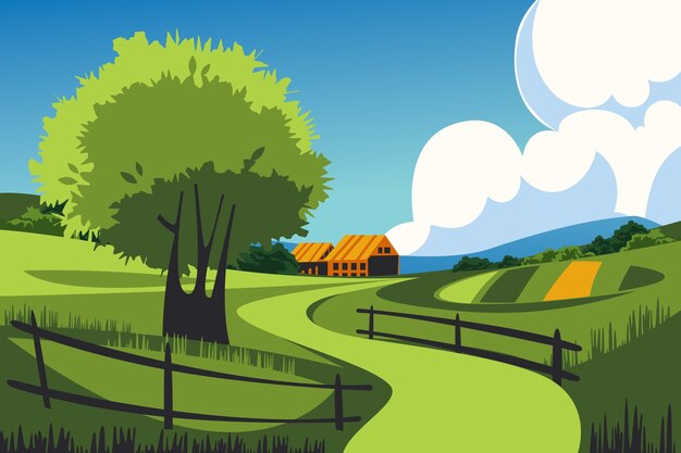 Fond de paysage rural dessiné à la main