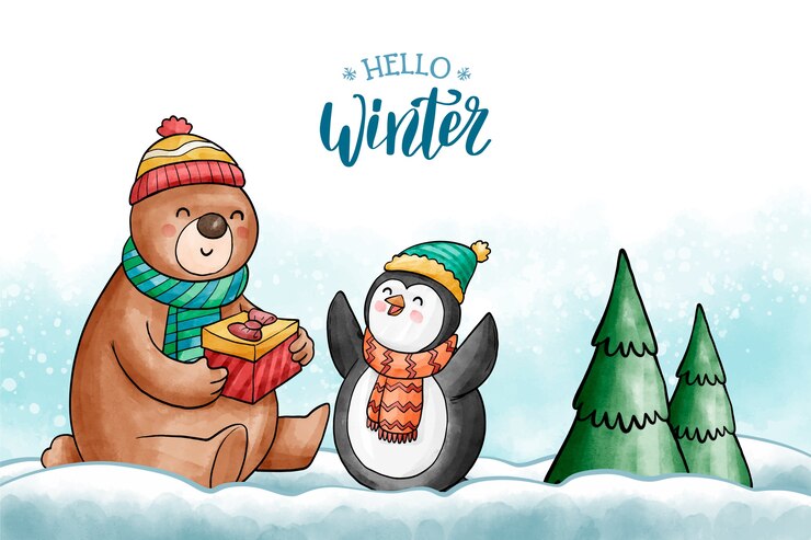 Vecteur gratuit fond de personnages mignons d'hiver