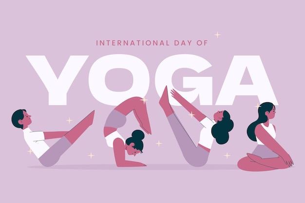 Vecteur gratuit fond de personnes de la journée internationale du yoga dessinés à la main