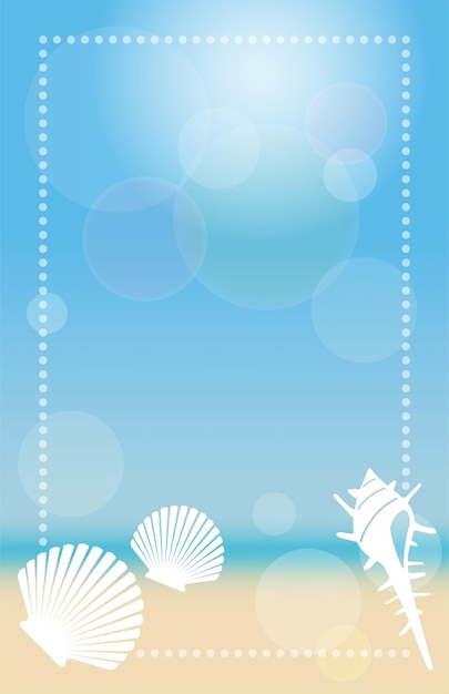 Vecteur gratuit fond de plage d'été de vecteur avec ciel bleu plage de sable et coquillages