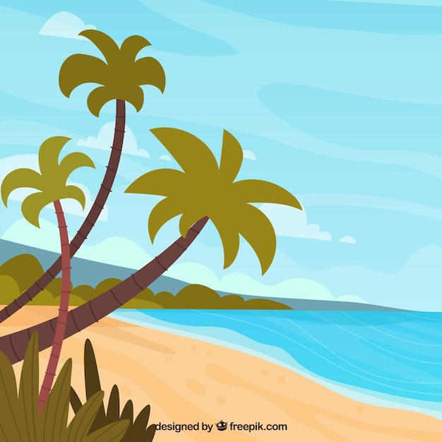 Vecteur gratuit fond de plage tropicale avec des palmiers
