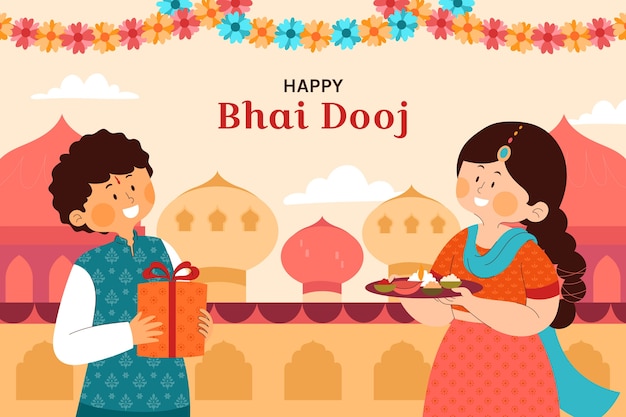 Vecteur gratuit fond plat bhai dooj