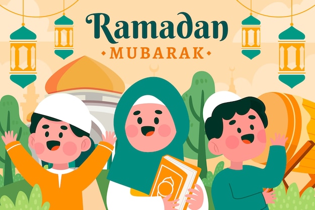 Vecteur gratuit fond plat de célébration du ramadan