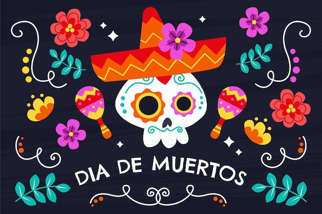 Vecteur gratuit fond plat dia de muertos dessiné à la main