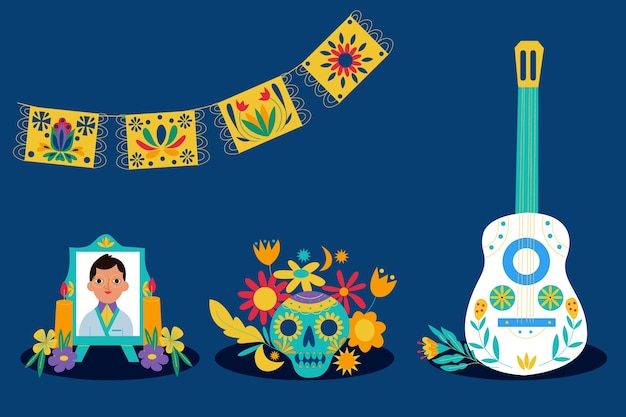 Vecteur gratuit fond plat día de muertos