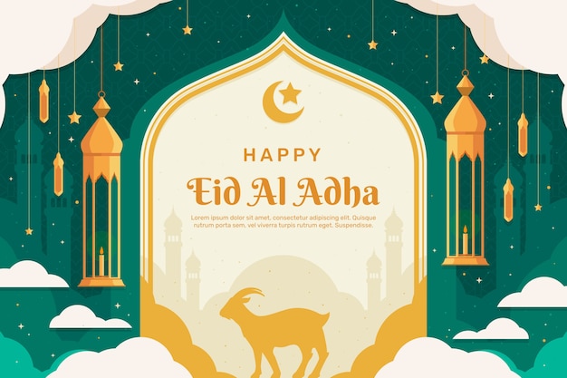 Fond plat eid al-adha avec chèvre et lanternes
