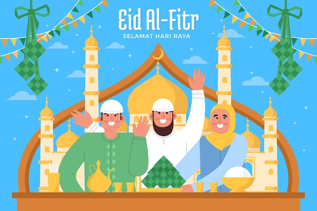 Vecteur gratuit fond plat eid al-fitr