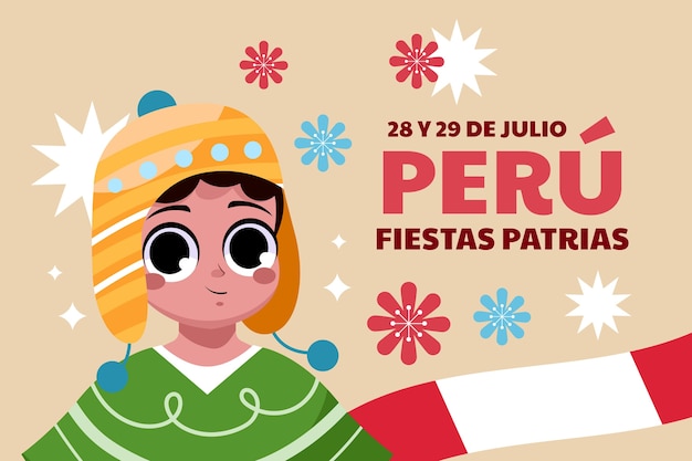 Fond Plat Fiestas Patrias Avec Enfant Mignon