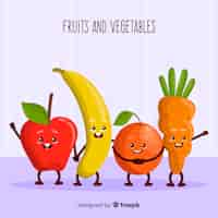 Vecteur gratuit fond plat de fruits et légumes