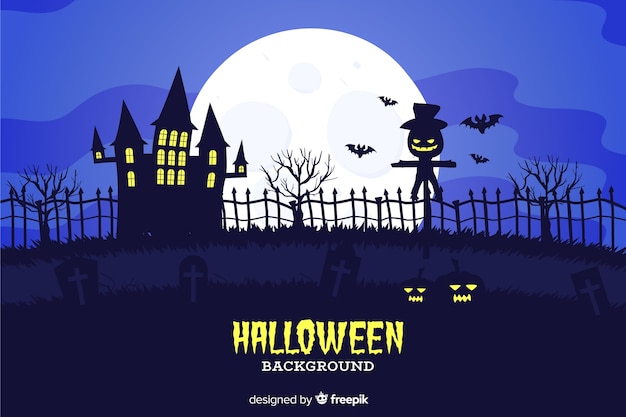 Vecteur gratuit fond plat halloween nuit effrayant design plat