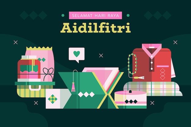 Vecteur gratuit fond plat hari raya aidilfitri