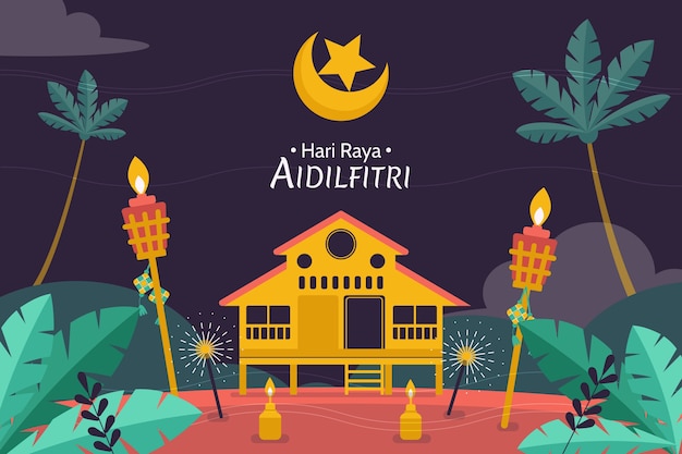 Vecteur gratuit fond plat hari raya aidilfitri